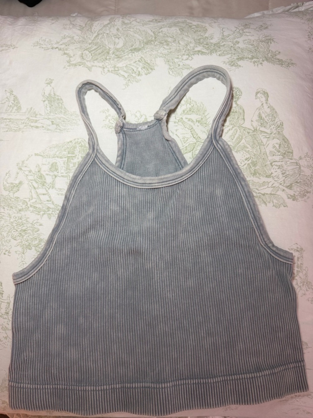 Women's Ribbed Racerback Tank Top - Light Blue/ Gray